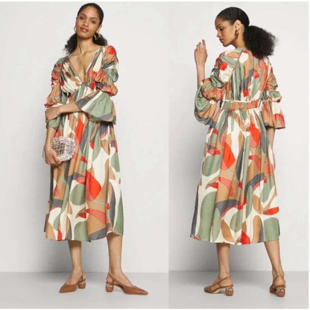 Cult Gaia Anysia Light Lava Midi Dress Bell Sleeve Womens XS New